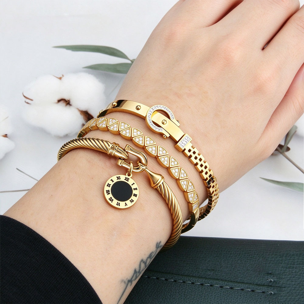 3pcs Unisex 18K Golden Plated Exquisite Bangle Set, Gift